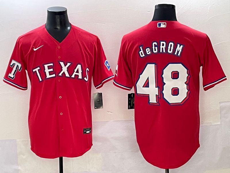 Men 2025 Texas Rangers 48 Degrom Red Game Nike MLB Jersey style 2